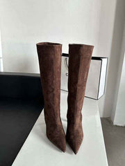 Stiefel Damen Wildleder Optik – Dunkelbraun