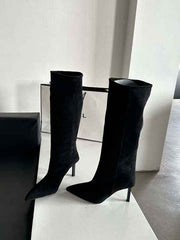 Stiefel Damen Wildleder Optik – Schwarz
