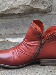 Katharina | Stiefeletten Damen Gefältelte Leder-Optik Reißverschluss Ankle Boots – Rot