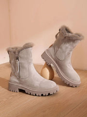 Marlene | Stiefeletten Damen Gefütterte Winterstiefel Kunstfell Blockabsatz – Aprikose
