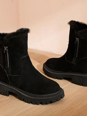 Marlene | Stiefeletten Damen Gefütterte Winterstiefel Kunstfell Blockabsatz – Schwarz