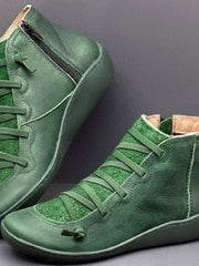 Leonie | Stiefeletten Damen Kunstleder Schnürung Seitlichem Reißverschluss Knöchelhohe Boots – Grün