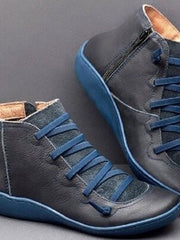 Leonie | Stiefeletten Damen Kunstleder Schnürung Seitlichem Reißverschluss Knöchelhohe Boots – Blau