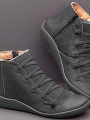 Leonie | Stiefeletten Damen Kunstleder Schnürung Seitlichem Reißverschluss Knöchelhohe Boots – Grau