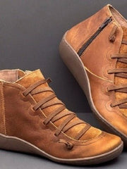 Leonie | Stiefeletten Damen Kunstleder Schnürung Seitlichem Reißverschluss Knöchelhohe Boots – Rostbraun