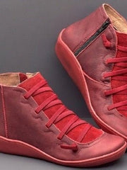 Leonie | Stiefeletten Damen Kunstleder Schnürung Seitlichem Reißverschluss Knöchelhohe Boots – Rot