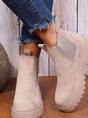 Greta | Stiefeletten Damen Plateau Chelsea Boots Wildleder-Optik Slip-on – Aprikose