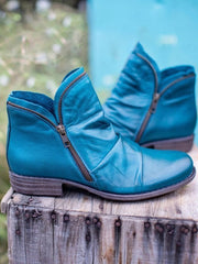 Charlotte | Stiefeletten Damen Reißverschluss Gefältelte Knöchelhohe Herbst Winterstiefel – Blau