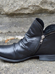 Charlotte | Stiefeletten Damen Reißverschluss Gefältelte Knöchelhohe Herbst Winterstiefel – Schwarz