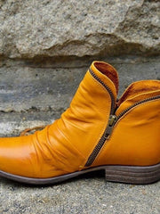 Charlotte | Stiefeletten Damen Reißverschluss Gefältelte Knöchelhohe Herbst Winterstiefel – Gelb