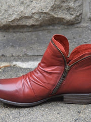 Charlotte | Stiefeletten Damen Reißverschluss Gefältelte Knöchelhohe Herbst Winterstiefel – Rot