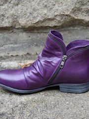 Charlotte | Stiefeletten Damen Reißverschluss Gefältelte Knöchelhohe Herbst Winterstiefel – Lila