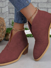 Marlene | Stiefeletten Damen Spitzer Zehenbereich Blockabsatz Ankle Boots – Weinrot