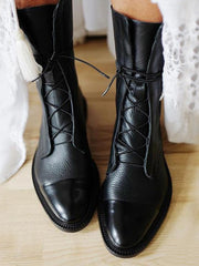 Charlotte | Stiefeletten Damen Vintage Schnürer Öko-Leder Knöchelboots – Schwarz