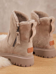 Leonie | Stiefeletten Damen Wildleder Pelzgefütterte Warme Winterstiefel Reißverschluss – Aprikose