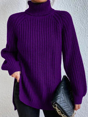 Amelie | Strickpullover Damen Oversize Rollkragen Grobstrick Pullover – Lila