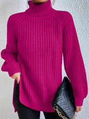 Amelie | Strickpullover Damen Oversize Rollkragen Grobstrick Pullover – Rosa
