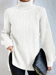 Amelie | Strickpullover Damen Oversize Rollkragen Grobstrick Pullover – Weiß