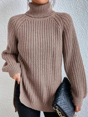 Amelie | Strickpullover Damen Oversize Rollkragen Grobstrick Pullover – Hellbraun