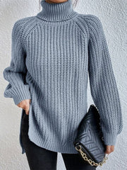 Amelie | Strickpullover Damen Oversize Rollkragen Grobstrick Pullover – Himmelblau