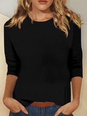 Svenja | Damen 3/4-Arm-Shirt Rundhals Basic Oberteil – Schwarz
