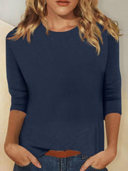Svenja | Damen 3/4-Arm-Shirt Rundhals Basic Oberteil – Marineblau