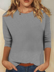 Svenja | Damen 3/4-Arm-Shirt Rundhals Basic Oberteil – Grau
