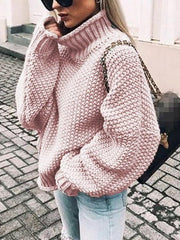 Thordisa | Damen Rollkragen Strickpullover Oversize – Hellrosa