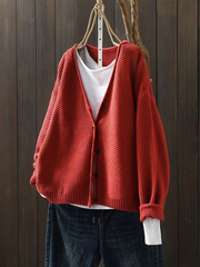 Thordula | Damen Strickjacke V-Ausschnitt Oversize – Rot