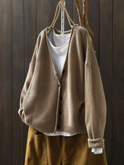 Thordula | Damen Strickjacke V-Ausschnitt Oversize – Braun