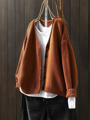 Thordula | Damen Strickjacke V-Ausschnitt Oversize – Kamel