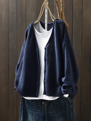 Thordula | Damen Strickjacke V-Ausschnitt Oversize – Marineblau