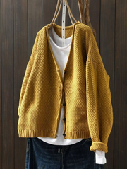 Thordula | Damen Strickjacke V-Ausschnitt Oversize – Gelb