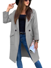 Mia | Trenchcoat Damen Eleganter Doppelreihiger Mantel mit Reverskragen – Hellgrau