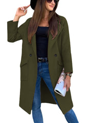 Mia | Trenchcoat Damen Eleganter Doppelreihiger Mantel mit Reverskragen – Olivgrün