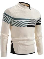Heinrich | Herren Langarm-Pullover mit Geometrischem Muster – Beigestreifen