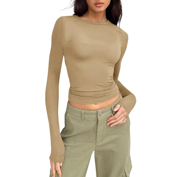 Asa - modisches, schlichtes damen-t-shirt mit rundhalsausschnitt und langen armeln