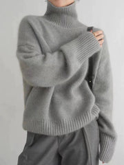 Valdmara | Damen Rollkragenpullover Oversize Strickpullover – Grau
