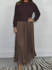 Valdrika | Damen Strickkleid mit Plisseerock Midi – Kamel