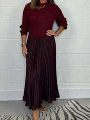 Valdrika | Damen Strickkleid mit Plisseerock Midi – Bordeaux