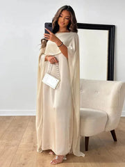 Valentina | Damen Cape Maxikleid Hochzeitsgast – Weiß