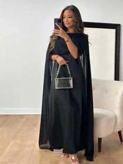 Valentina | Damen Cape Maxikleid Hochzeitsgast – Schwarz