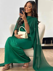 Valentina | Damen Cape Maxikleid Hochzeitsgast – Grün
