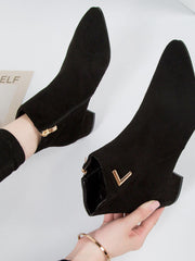 Drune | Stiefeletten - Wildleder-ähnliches Material - Spitzes Ende - Blockabsatz - Reißverschluss – Schwarz 1