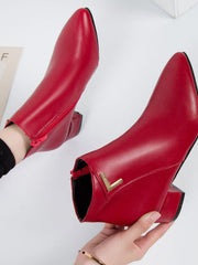 Drune | Stiefeletten - Wildleder-ähnliches Material - Spitzes Ende - Blockabsatz - Reißverschluss – Rot