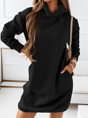 Vrenela | Damen Strickkleid mit Kapuze Mini – Schwarz