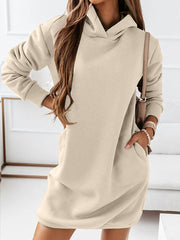 Vrenela | Damen Strickkleid mit Kapuze Mini – Beige