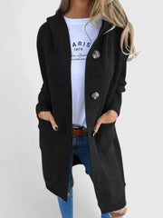 Vrenike | Damen Lange Strickjacke mit Kapuze – Schwarz
