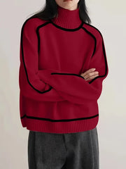 Walpurga | Damen Rollkragenpullover Strickpullover – Rot
