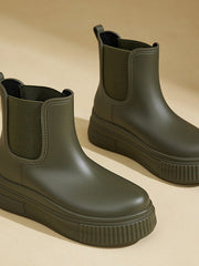 Elfriede | Wasserdichte Stiefel Chelsea Damen Plateau Regenstiefel – Grün